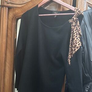 Charter Club Black Long Sleeve Top with Leopard Bow